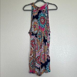 Multicolor medallion print romper, size 3X